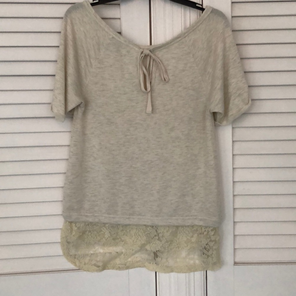 Oatmeal/Ivory T-shirt with Lace Hem - Picture 2 of 5